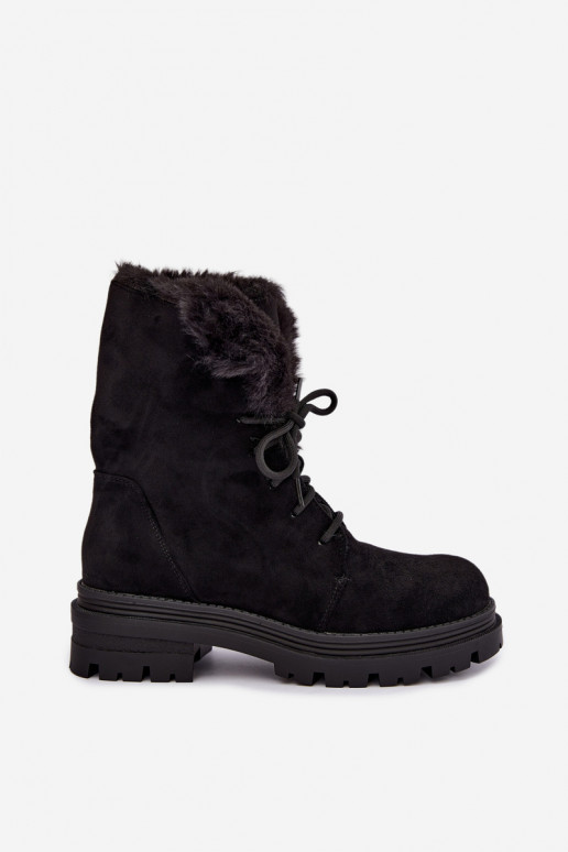 Warme veterschoenen met bont binnenin in zwarte kleur Heloise