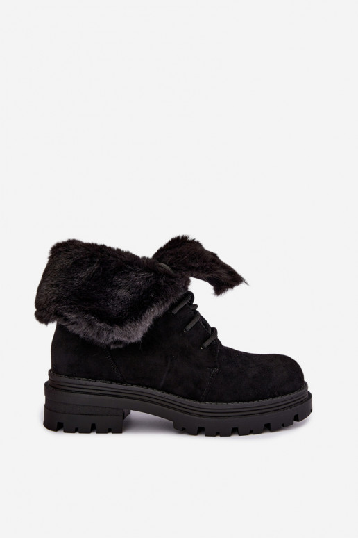 Warme veterschoenen met bont binnenin in zwarte kleur Heloise