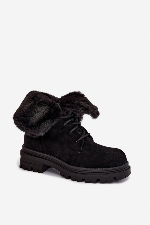 Warme veterschoenen met bont binnenin in zwarte kleur Heloise