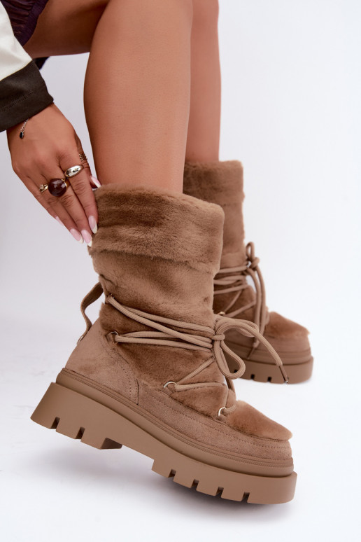 Sneeuwlaarzen met bont en platform in zandkleur Illyria