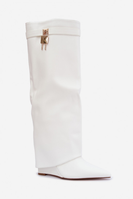 Mirettea kniehoge laarzen met platform en decoratieve banden in wit