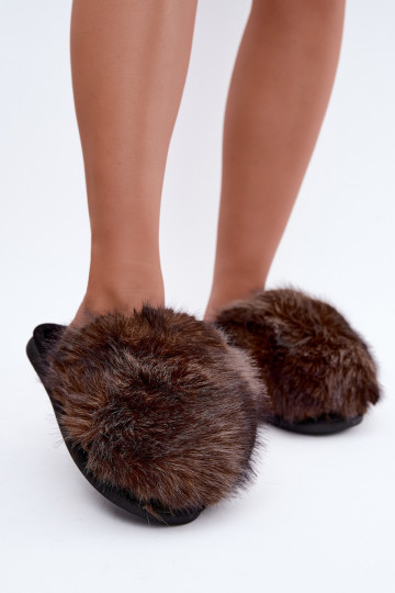 Dames Bellisane slippers met bont in donkerbruin 2