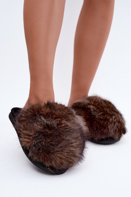 Dames Bellisane slippers met bont in donkerbruin