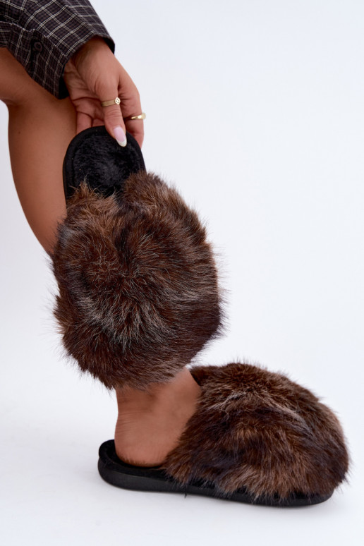 Dames Bellisane slippers met bont in donkerbruin