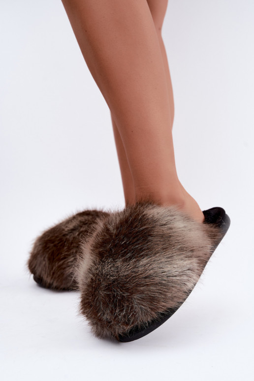 Dames Bellisane slippers met bont in bruin