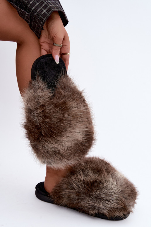 Dames Bellisane slippers met bont in bruin