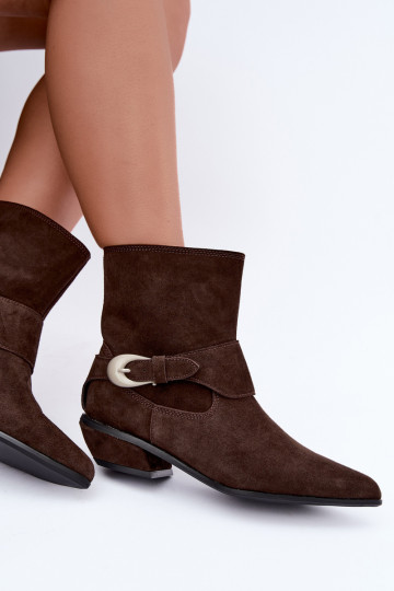 Geïsoleerde Serenelle enkellaarsjes cowboy-stijl van faux suede in bruin