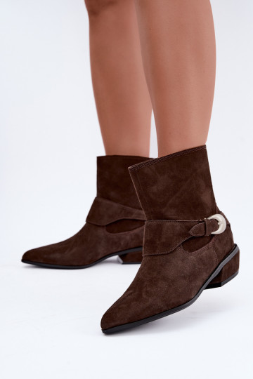 Geïsoleerde Serenelle enkellaarsjes cowboy-stijl van faux suede in bruin 2