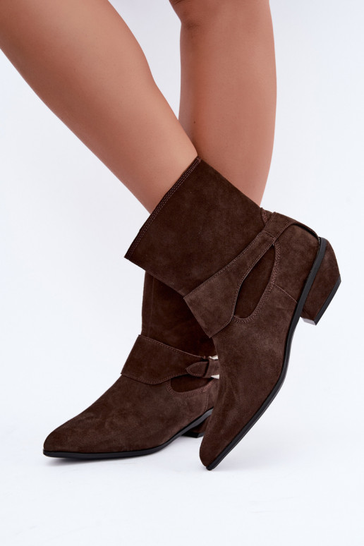 Geïsoleerde Serenelle enkellaarsjes cowboy-stijl van faux suede in bruin