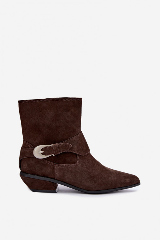 Geïsoleerde Serenelle enkellaarsjes cowboy-stijl van faux suede in bruin