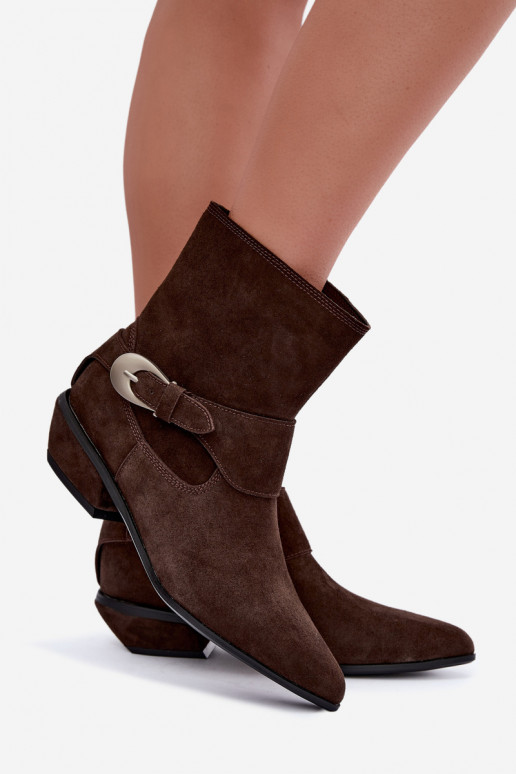 Geïsoleerde Serenelle enkellaarsjes cowboy-stijl van faux suede in bruin