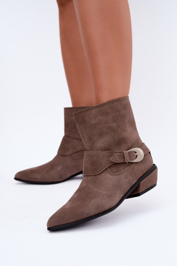 Geïsoleerde Serenelle enkellaarsjes cowboy-stijl van faux suede in zandkleur 2