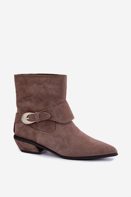 Geïsoleerde Serenelle enkellaarsjes cowboy-stijl van faux suede in zandkleur