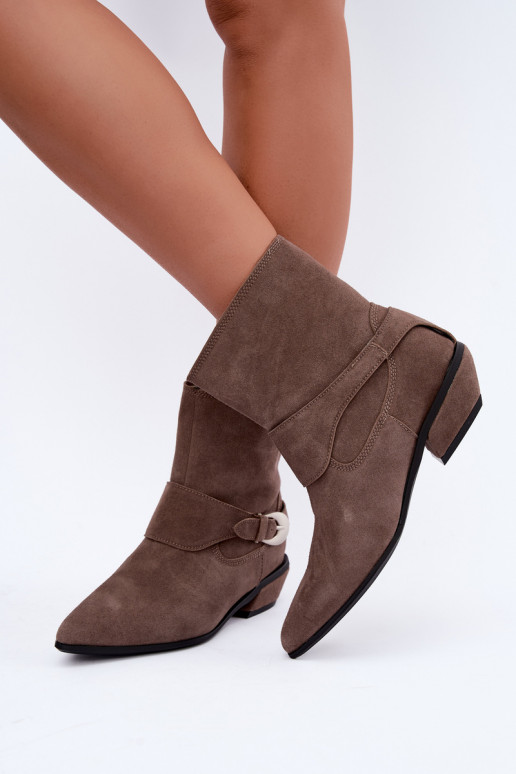 Geïsoleerde Serenelle enkellaarsjes cowboy-stijl van faux suede in zandkleur