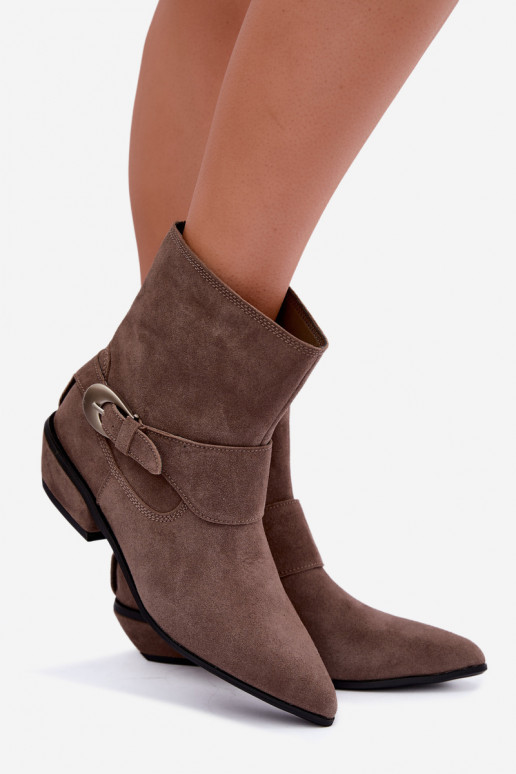 Geïsoleerde Serenelle enkellaarsjes cowboy-stijl van faux suede in zandkleur