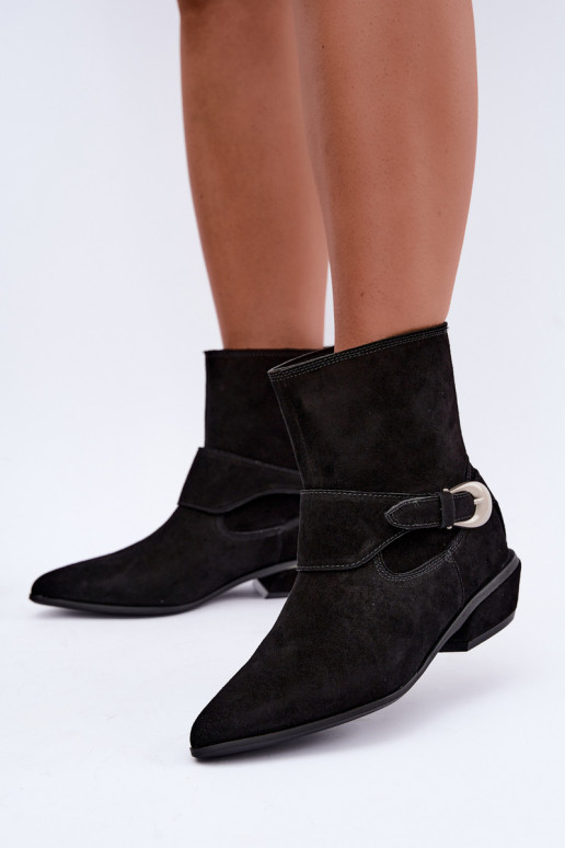 Geïsoleerde Serenelle enkellaarsjes cowboy-stijl van faux suede in zwart