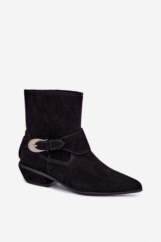 Geïsoleerde Serenelle enkellaarsjes cowboy-stijl van faux suede in zwart