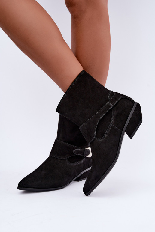Geïsoleerde Serenelle enkellaarsjes cowboy-stijl van faux suede in zwart