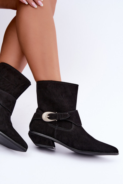 Geïsoleerde Serenelle enkellaarsjes cowboy-stijl van faux suede in zwart