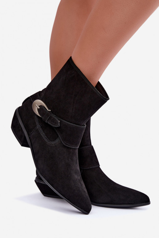 Geïsoleerde Serenelle enkellaarsjes cowboy-stijl van faux suede in zwart