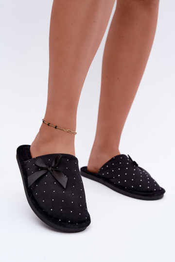Versierde slippers met strikken zwart Loriane