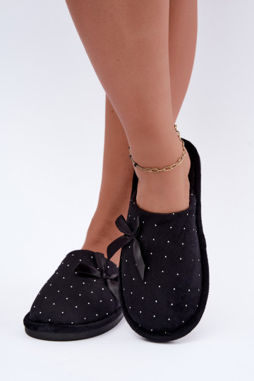 Versierde slippers met strikken zwart Loriane 2