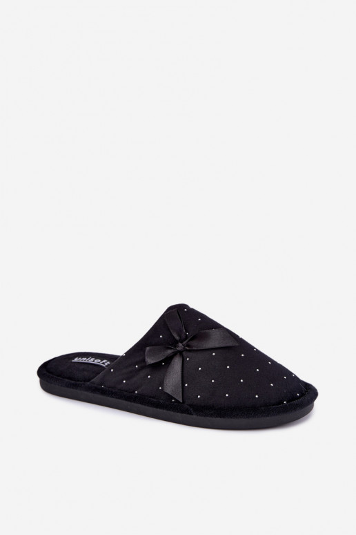 Versierde slippers met strikken zwart Loriane