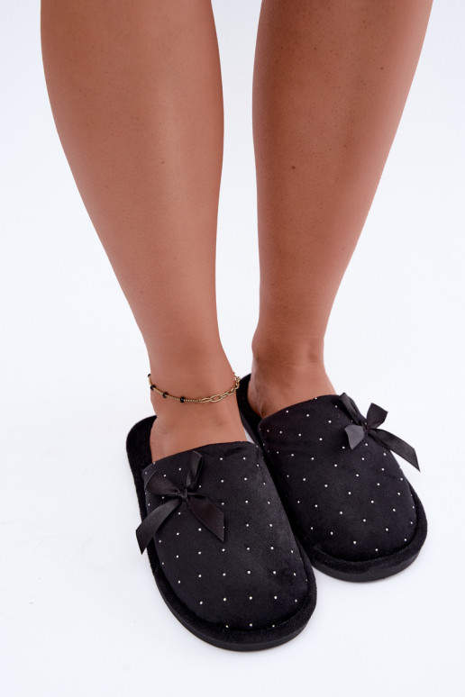 Versierde slippers met strikken zwart Loriane