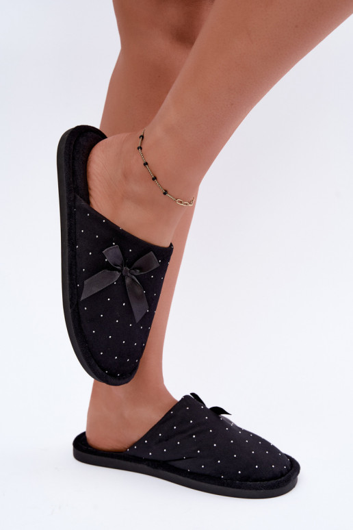 Versierde slippers met strikken zwart Loriane