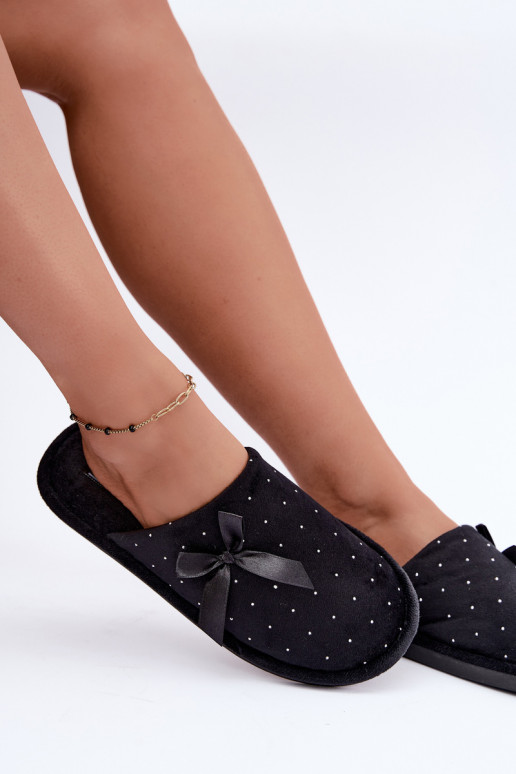 Versierde slippers met strikken zwart Loriane