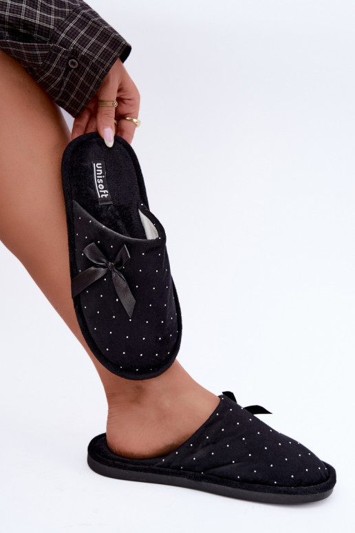 Versierde slippers met strikken zwart Loriane