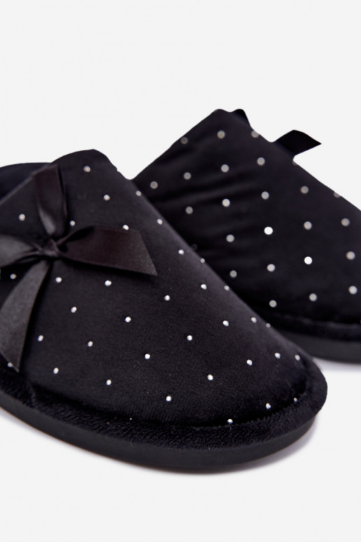Versierde slippers met strikken zwart Loriane
