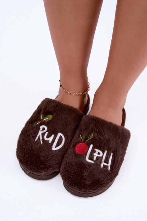 Dames huisslippers met opdruk donkerbruin Perelle