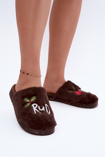 Dames huisslippers met opdruk donkerbruin Perelle 2