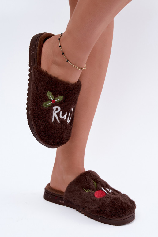 Dames huisslippers met opdruk donkerbruin Perelle