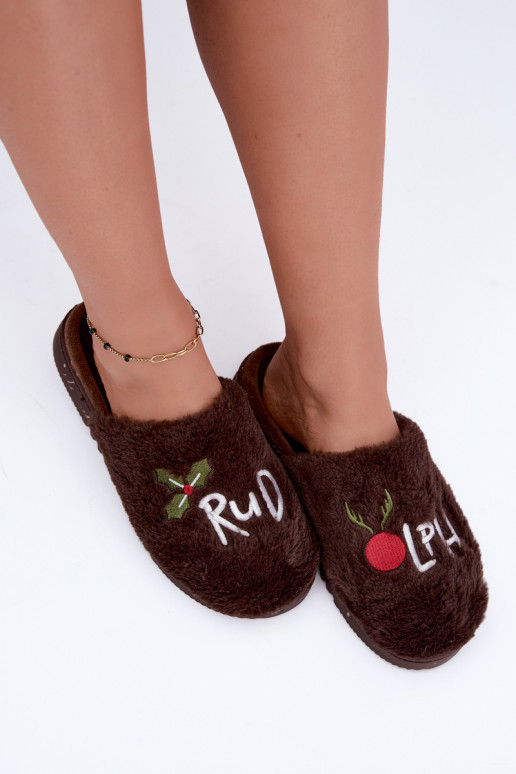 Dames huisslippers met opdruk donkerbruin Perelle