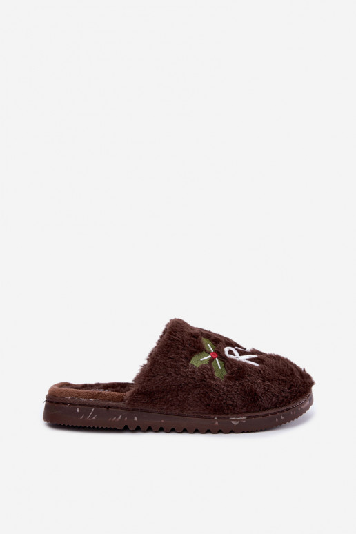 Dames huisslippers met opdruk donkerbruin Perelle