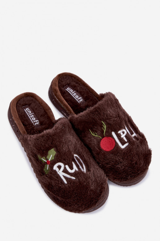 Dames huisslippers met opdruk donkerbruin Perelle