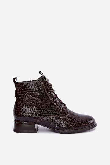 Geïsoleerde enkellaarsjes met lak effect en reliëf Vinceza 58659 chocolade 2