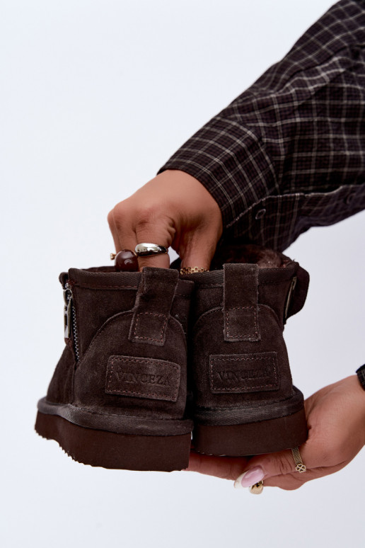 Faux suede sneeuwlaarzen met rits chocolade Vinceza 97971