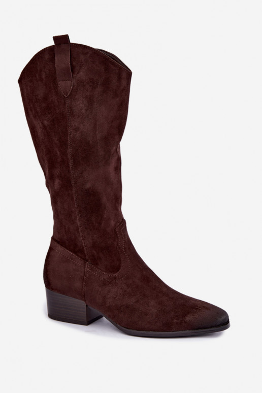 gevoerd cowboy-stijl lange laarzen Vinceza 58680 in chocoladekleur