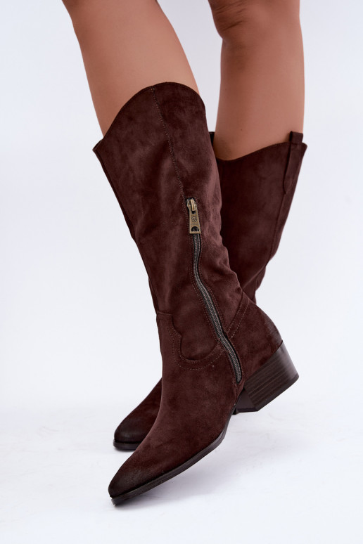gevoerd cowboy-stijl lange laarzen Vinceza 58680 in chocoladekleur