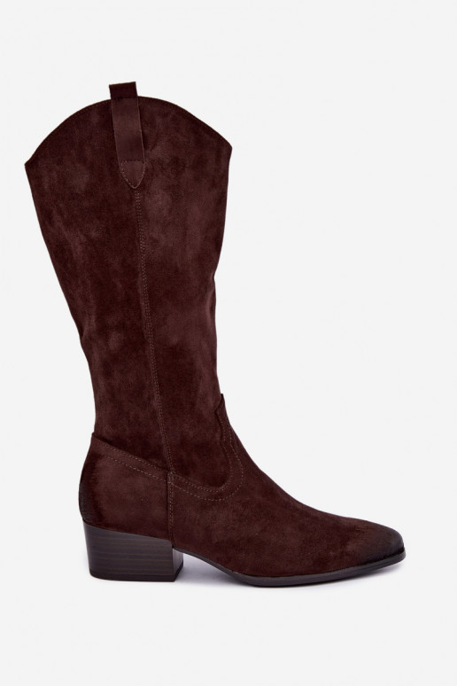 gevoerd cowboy-stijl lange laarzen Vinceza 58680 in chocoladekleur