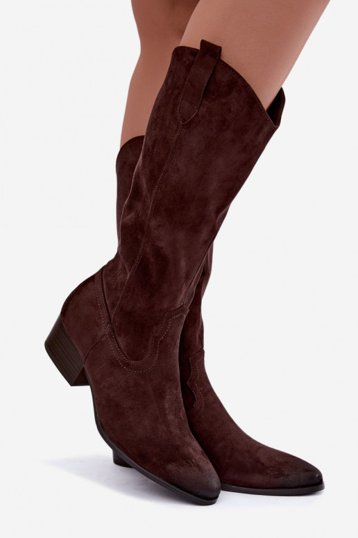 gevoerd cowboy-stijl lange laarzen Vinceza 58680 in chocoladekleur