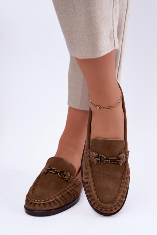 suède mocassins met ruffles en decoratie Vinceza 31718 in zandkleur