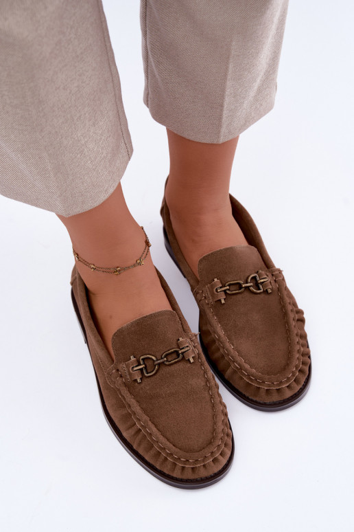 suède mocassins met ruffles en decoratie Vinceza 31718 in zandkleur