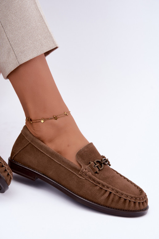 suède mocassins met ruffles en decoratie Vinceza 31718 in zandkleur