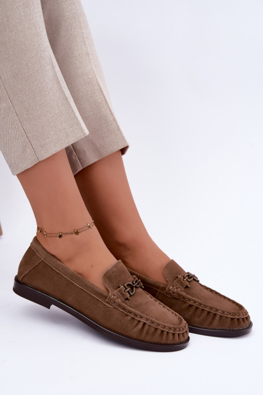 suède mocassins met ruffles en decoratie Vinceza 31718 in zandkleur