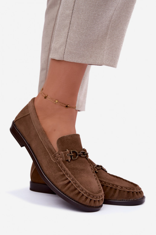 suède mocassins met ruffles en decoratie Vinceza 31718 in zandkleur