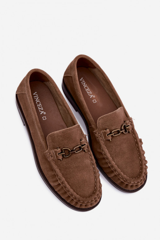 suède mocassins met ruffles en decoratie Vinceza 31718 in zandkleur